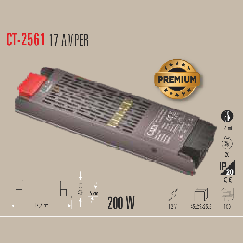 CATA Şerit LED Trafosu 17 Amper 200W (Klemensli)