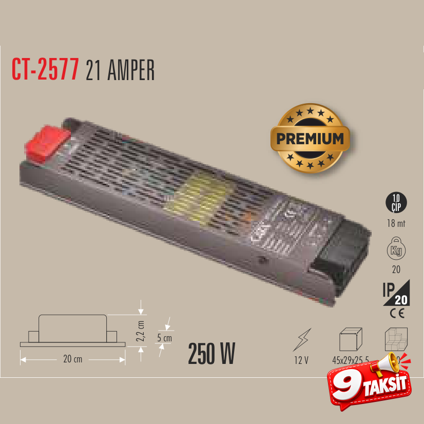 CATA Şerit LED Trafosu 21 Amper 250W (Klemensli) (Aydınlatma Trafo ve Sürücüleri) - Ürün Görseli