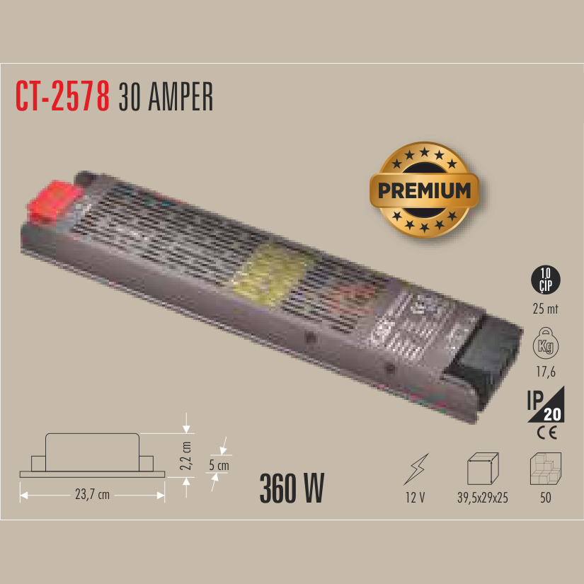 CATA Şerit LED Trafosu 30 Amper 360W (Klemensli)