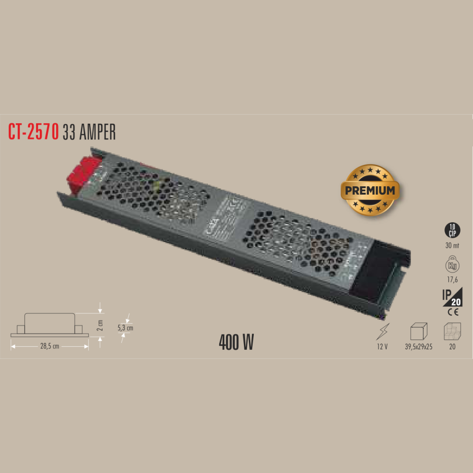 CATA Şerit LED Trafosu 33 Amper 400W (Klemensli)