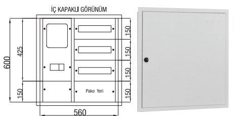 Çetinkaya Trifaze Dağıtım ve Sayaç Panosu — 1 Trifaze Sayaç 7+ 39 Ad. Sigorta + Pako Çıkışlı 56x60x14 (Metal Panolar) - Ürün Görseli