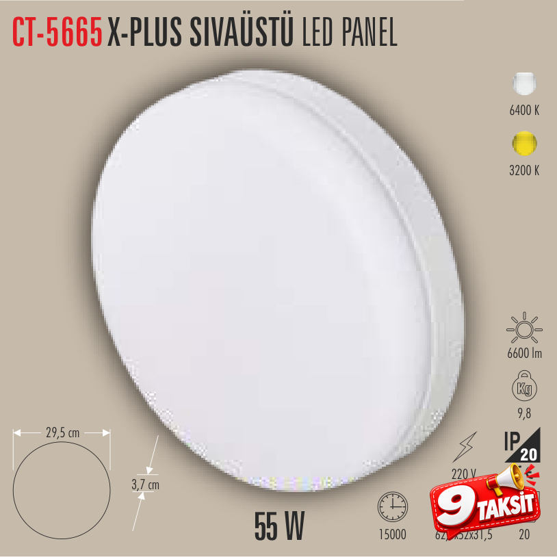 CATA X-PLUS 55W Sıvaüstü LED Panel Armatür Günışığı