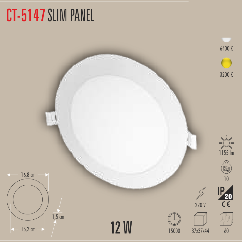 CATA Slim Panel 12W LED Panel Armatür Günışığı