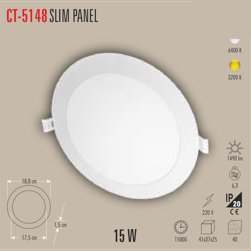 CATA Slim Panel 15W LED Panel Armatür Günışığı