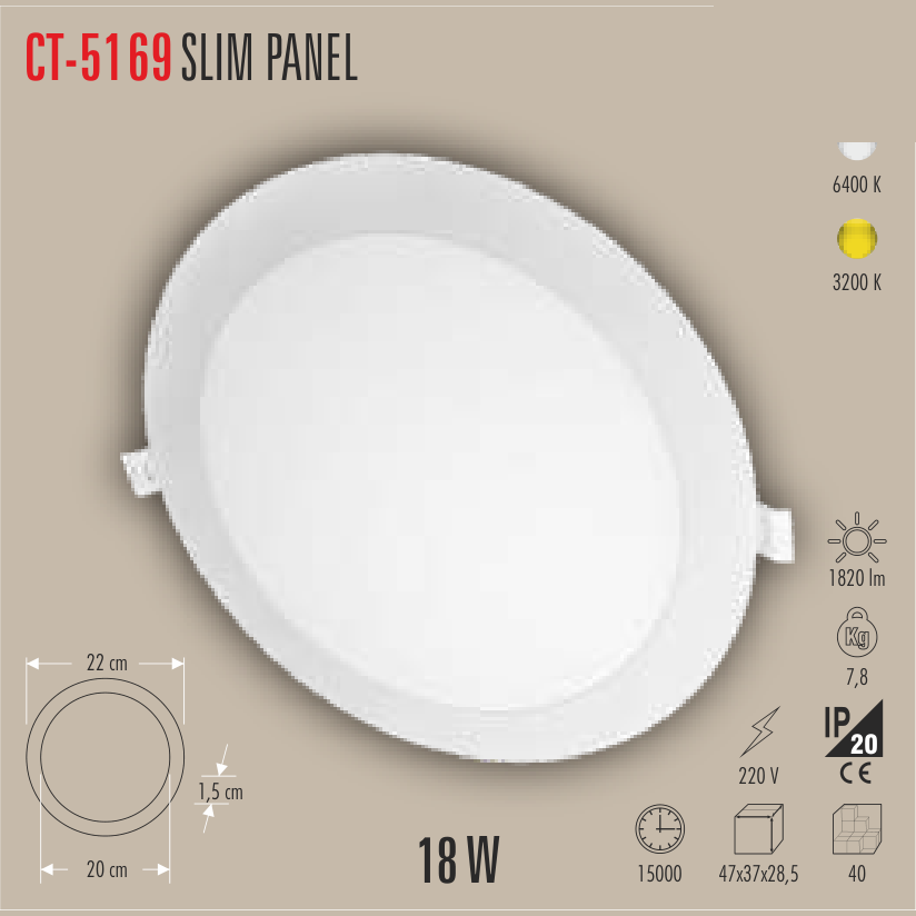CATA Slim Panel 18W LED Panel Armatür Günışığı