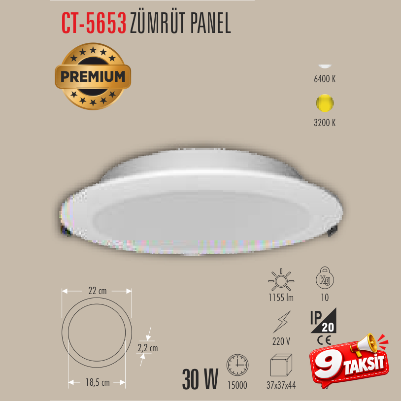 CATA Zümrüt Panel 30W LED Panel Armatür Beyaz Işık