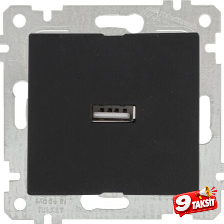 Mutlu San Rita MEK+TUŞ TEKLİ USB ŞARJ PRİZİ Siyah