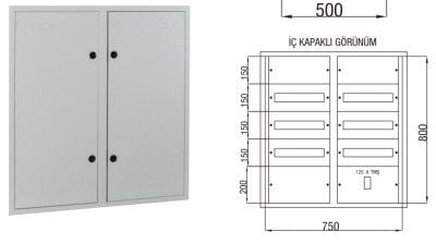 Çetinkaya 90 Ad. Sigorta + 125 A Kompakt + Klemens Yeri Mevcut 75x80x16,5 (Metal Panolar) - Teknik Detay Görseli