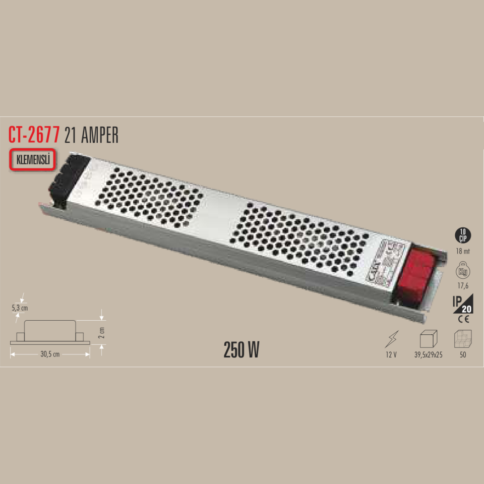 CATA Şerit LED Trafosu 21 Amper 250W (Klemensli)