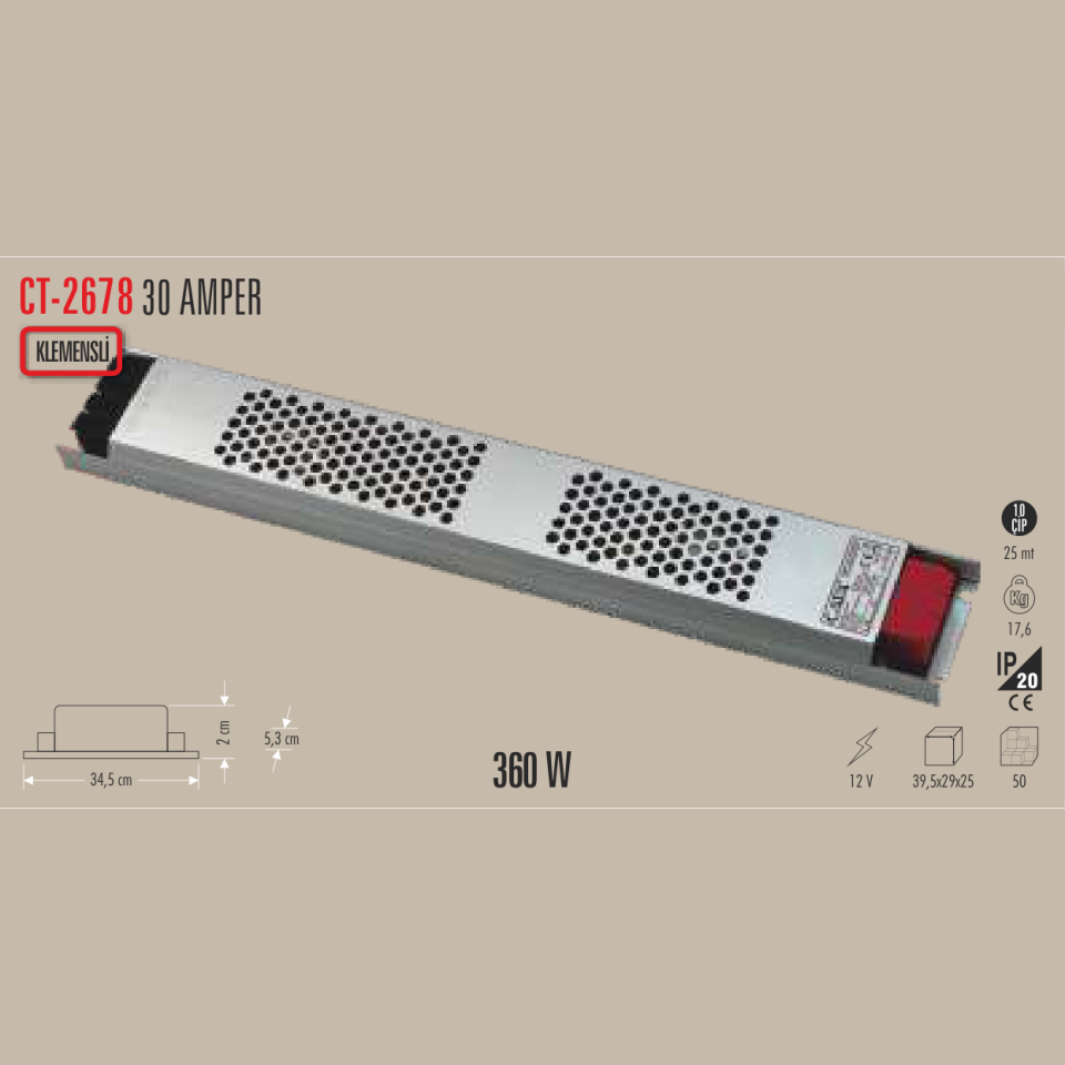 CATA Şerit LED Trafosu 30 Amper 360W (Klemensli)