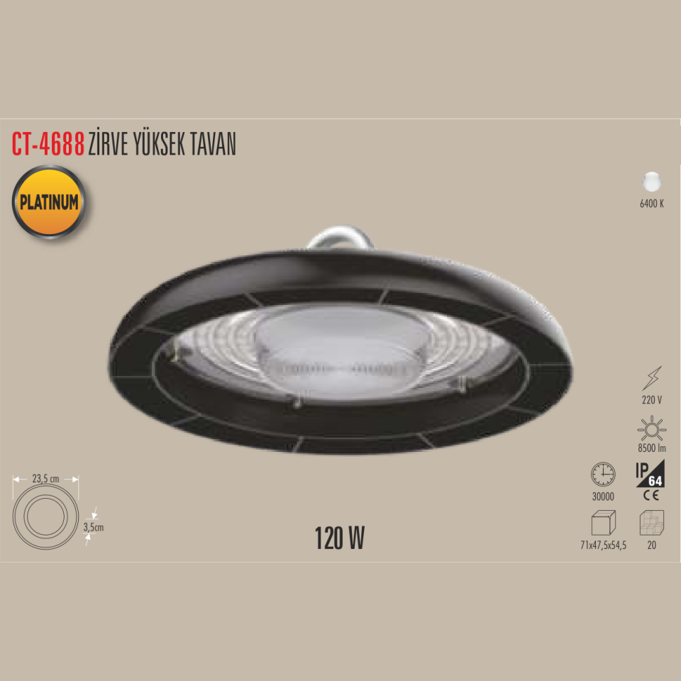 CATA Platinum Zirve Yüksek Tavan Armatürü 120W (Yüksek Tavan Armatür) - Teknik Detay Görseli