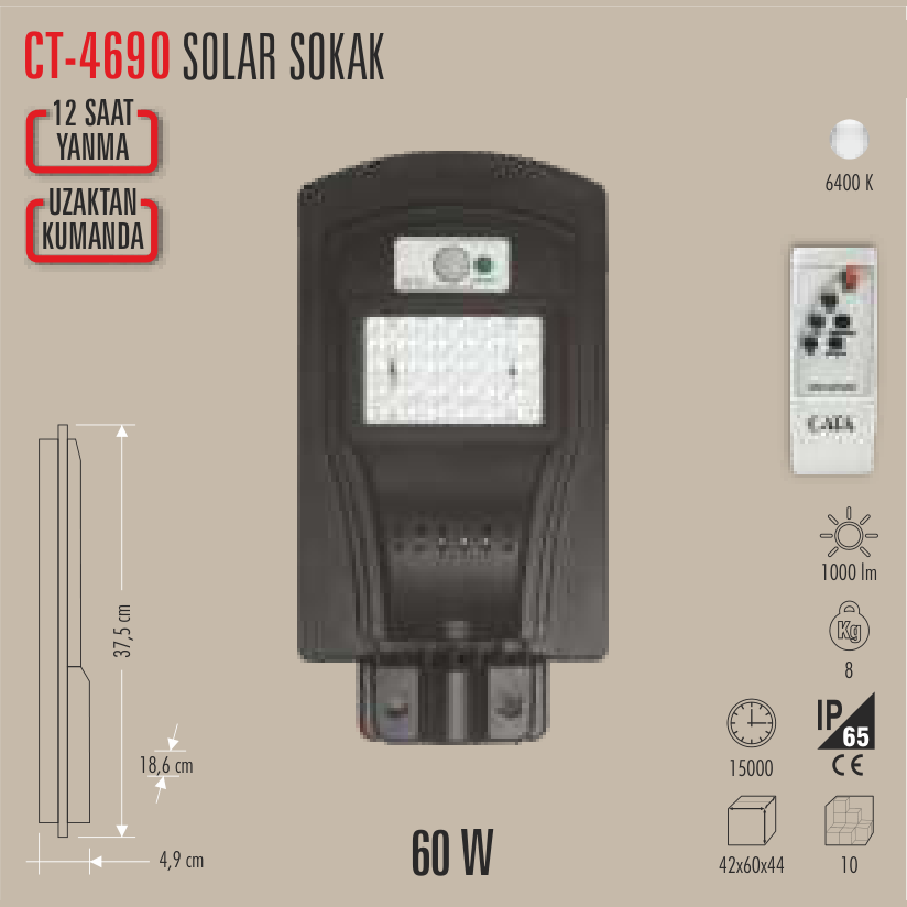 CATA Solar Sokak Lambası 60W