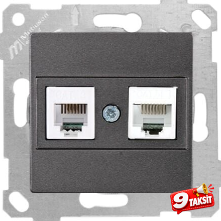 Mutlu San Rita MEK+TUŞ TLF DATA PRİZ (RJ12 CAT3 + CAT5E) Füme