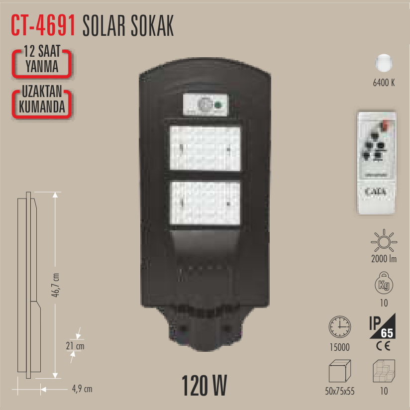 CATA Solar Sokak Lambası 120W