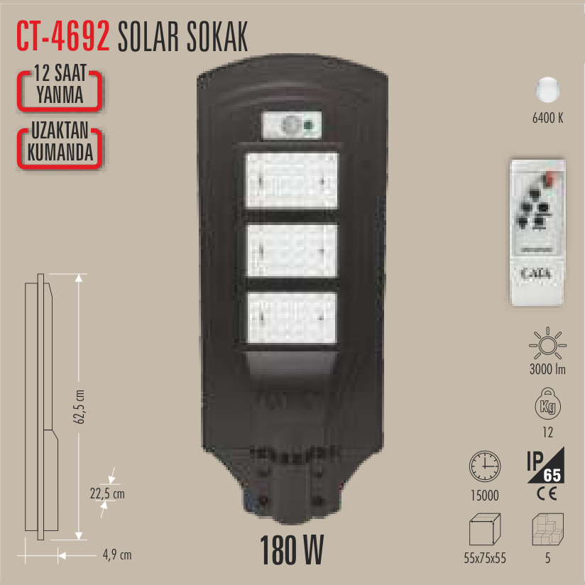 CATA Solar Sokak Lambası 180W