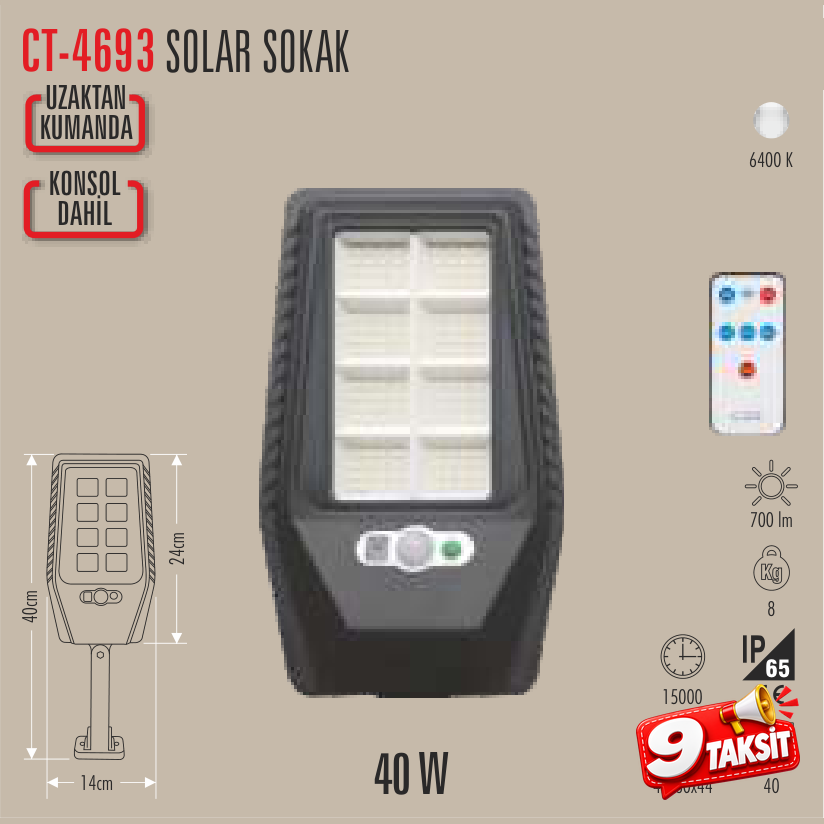 CATA Solar Sokak Lambası 40W (Konsollu)