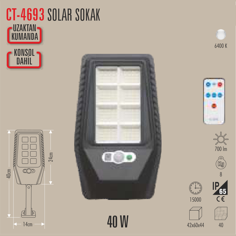 CATA Solar Sokak Lambası 40W (Konsollu)