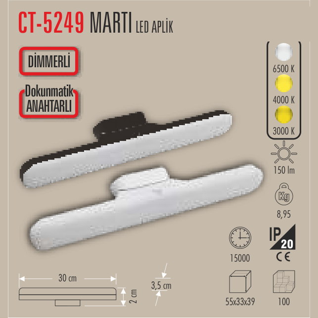 CATA Marti Led Aplik (Dokunmatik, Dimmerli)