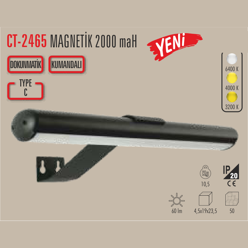 CATA Magnetik Şarjlı LED Bar 2000mAh