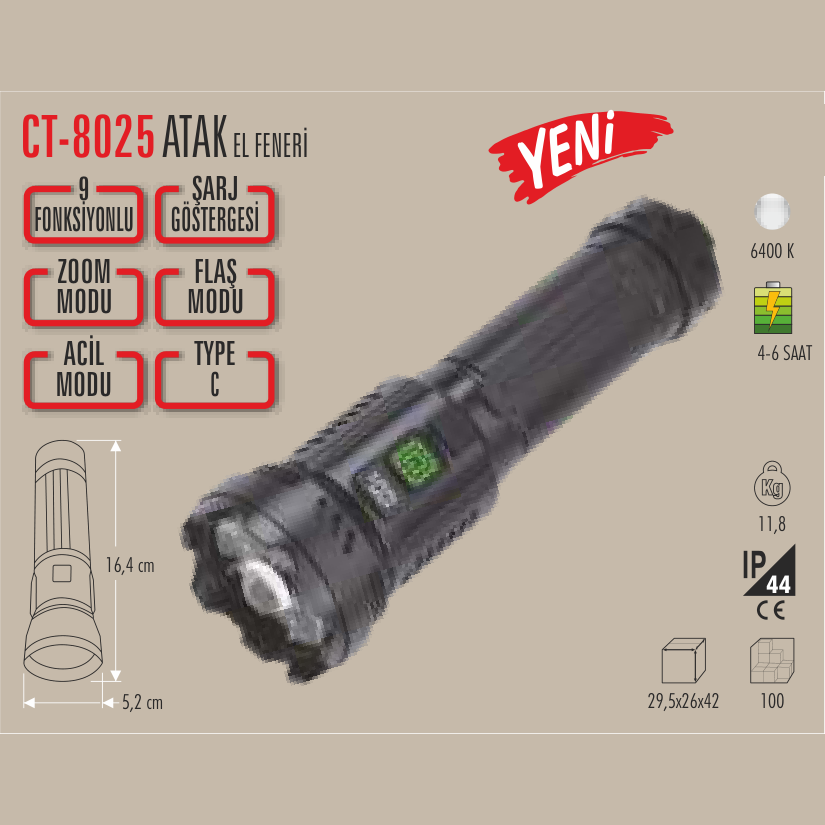 CATA Atak Şarjlı El Feneri (Zoom)
