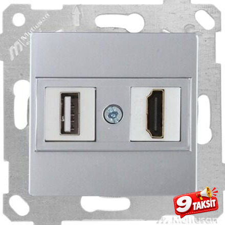 Mutlu San Rita MEK+TUŞ DATA PRİZİ 1*USB/1*HDMI İnox