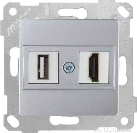 Mutlu San Rita MEK+TUŞ DATA PRİZİ 1*USB/1*HDMI İnox