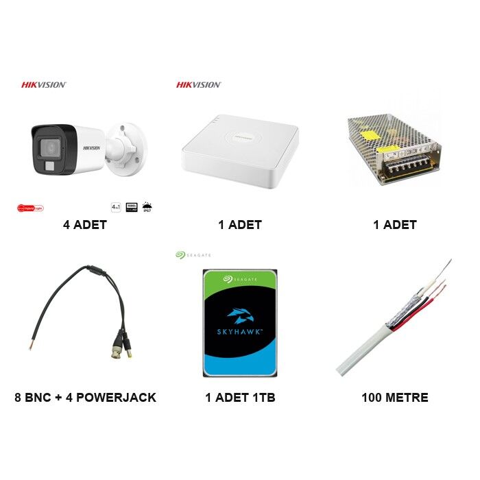Hikvision 4 Kameralı Güvenlik Kamera Seti (4 Kanal DVR + 1TB Hardisk Dahil) (Kamera Setleri (Paket)) - Ürün Görseli