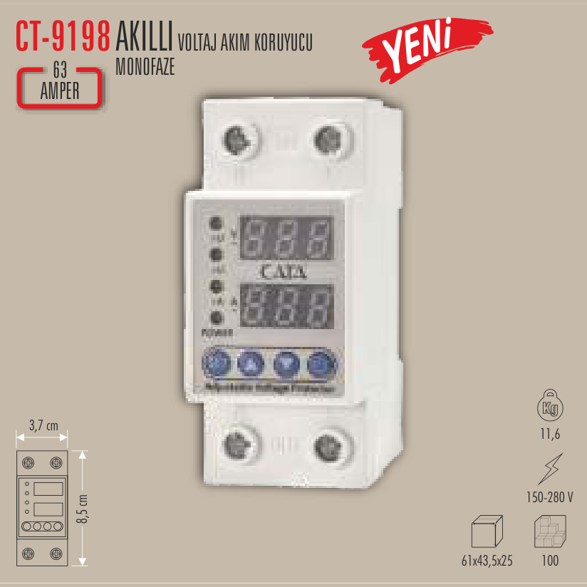 CATA Akıllı Voltaj Akım Koruyucu (Monofaze)