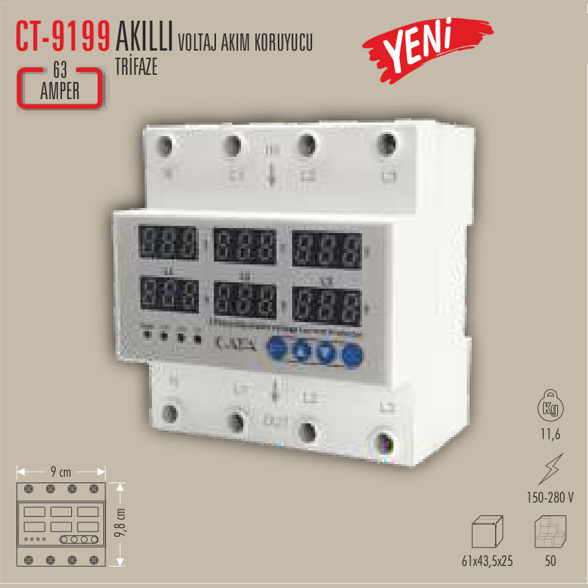 CATA Akıllı Voltaj Akım Koruyucu (Trifaze) (Zaman Saati ve Sensörler) - Kullanım Görseli