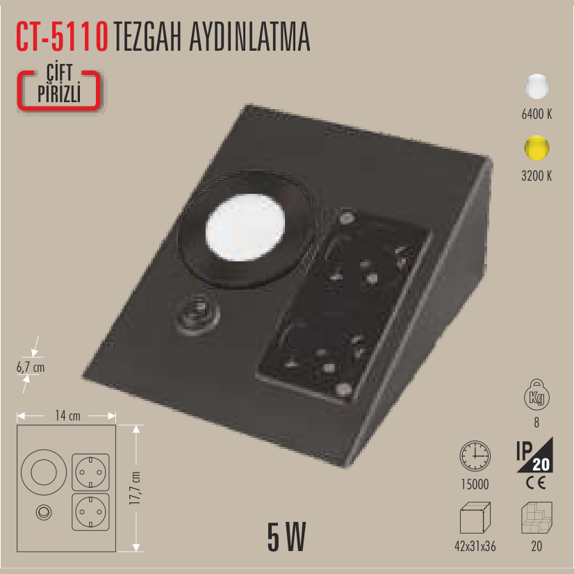 CATA Tezgah Aydınlatma (Çift Prizli)