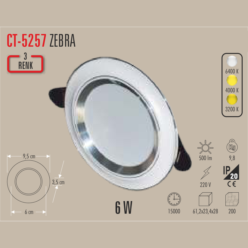 CATA Zebra LED Spot Krom (3 Renk)