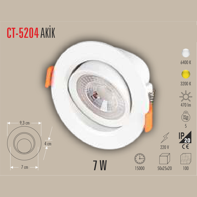 CATA Akik LED Spot Beyaz 7W