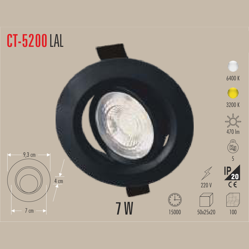 CATA Lal LED Spot Siyah 7W