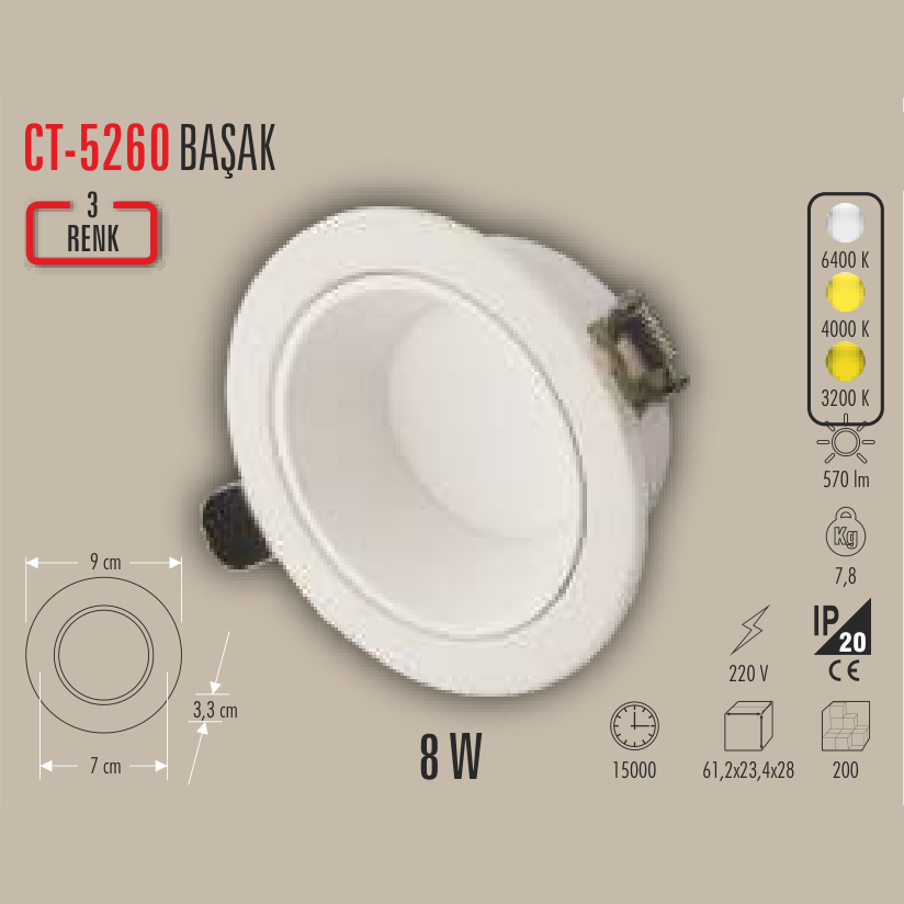 CATA Başak LED Spot Beyaz (3 Renk)
