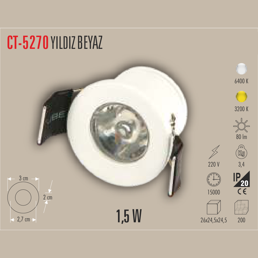 CATA Yıldız LED Spot Beyaz