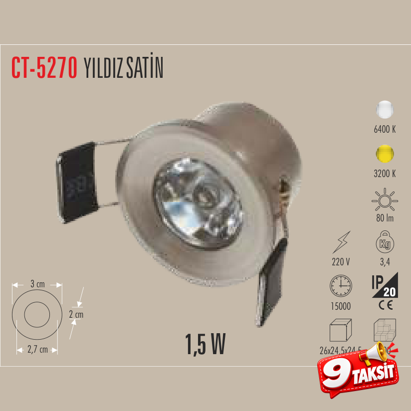 CATA Yıldız LED Spot Saten (LED Spot) - Ürün Görseli