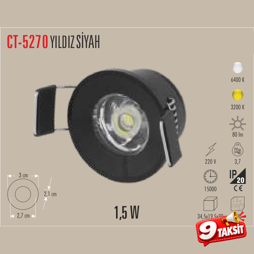 CATA Yıldız LED Spot Siyah (LED Spot) - Ürün Görseli