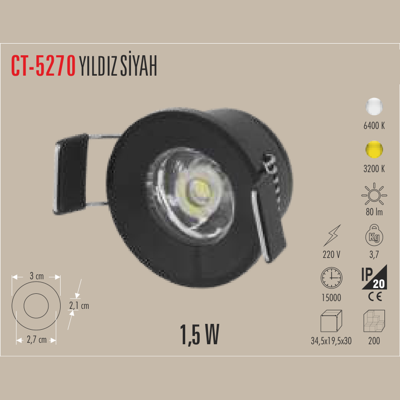 CATA Yıldız LED Spot Siyah