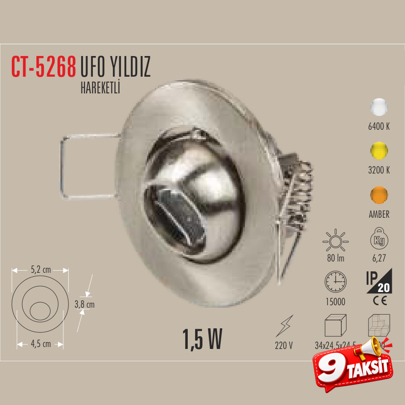 CATA UFO Yıldız LED Spot Gümüş (Hareketli) (LED Spot) - Ürün Görseli