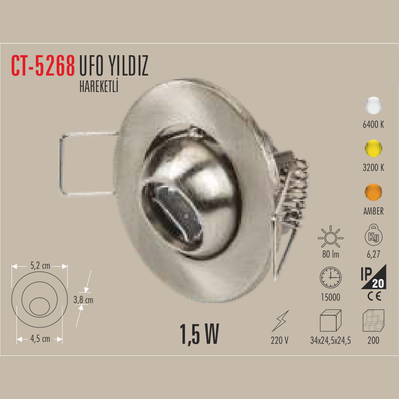 CATA UFO Yıldız LED Spot Gümüş (Hareketli)