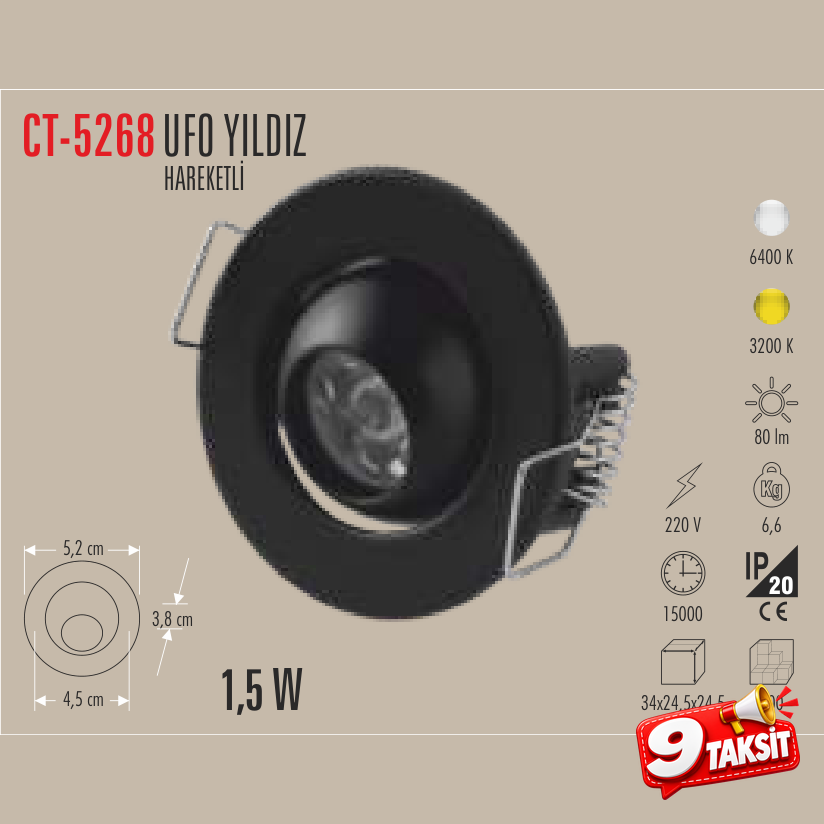CATA UFO Yıldız LED Spot Siyah (Hareketli)