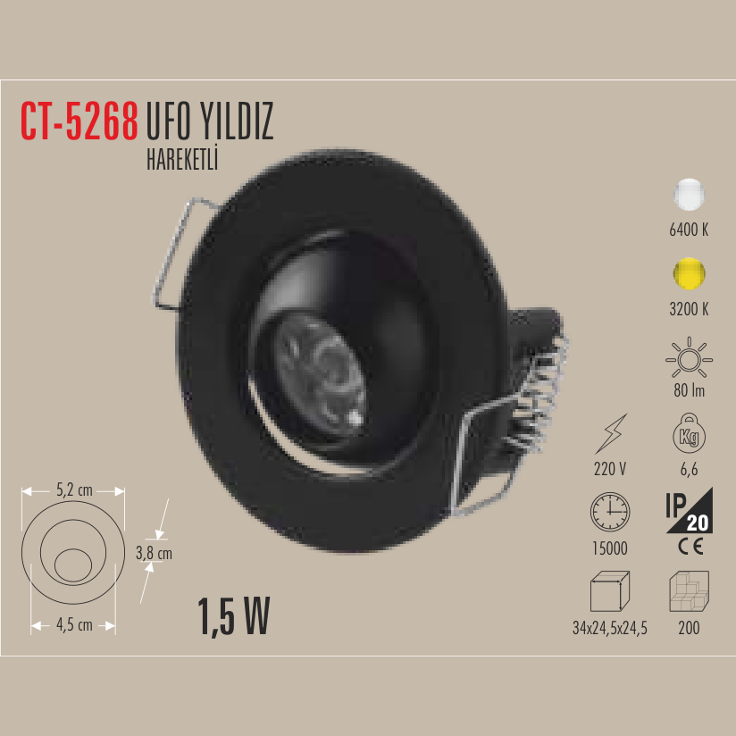 CATA UFO Yıldız LED Spot Siyah (Hareketli)