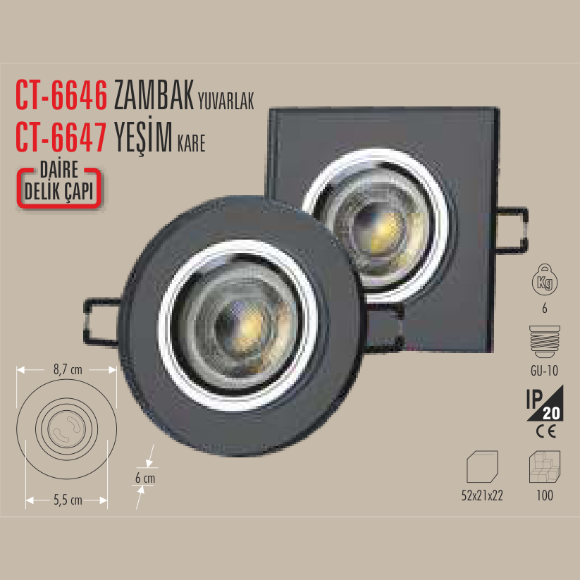 CATA Zambak Yuvarlak LED Spot (Siyah)