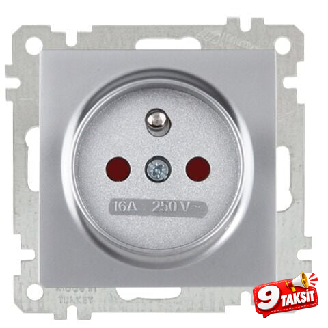 Mutlu San Candela MEK+TUŞ UPS (FRANSIZ) PRİZİ (ÇOC. KOR.) İnox (v1)