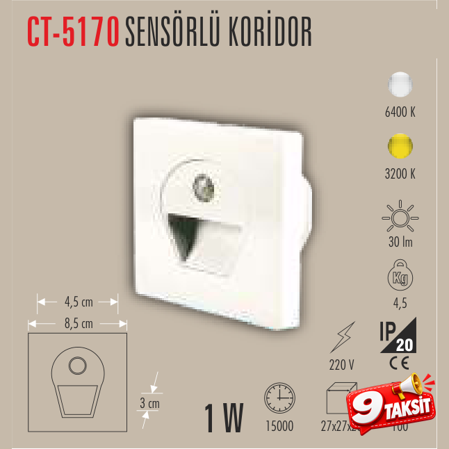 CATA Sensörlü Koridor Lambası (Beyaz)