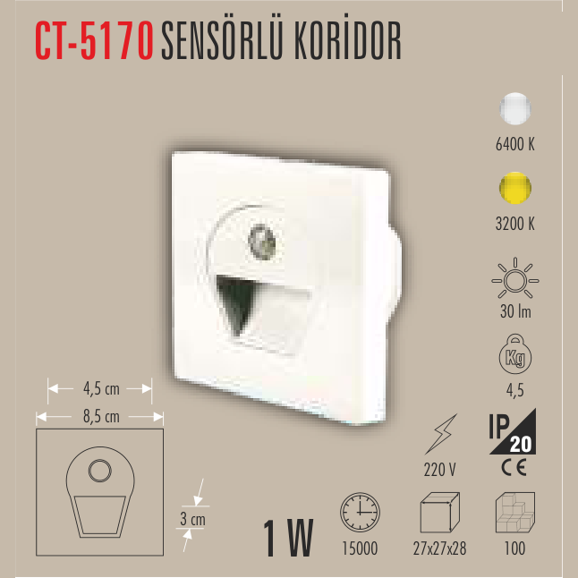 CATA Sensörlü Koridor Lambası (Beyaz)