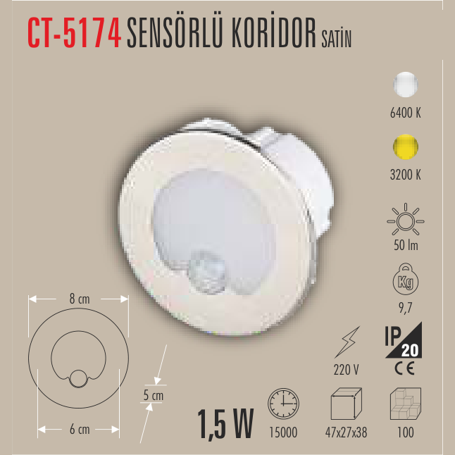 CATA Sensörlü Gömme Koridor Lambası Satin