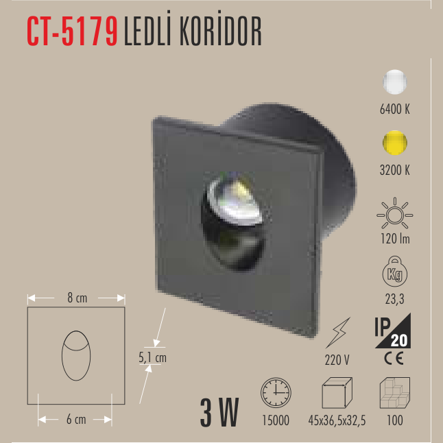 CATA Ledli Gömme Koridor Lambası 3W