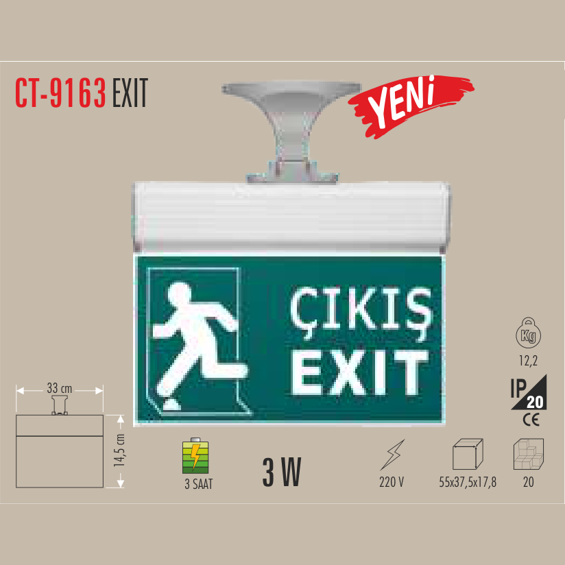 CATA Tavan Tipi Exit Tabelası (Koşan Adam)