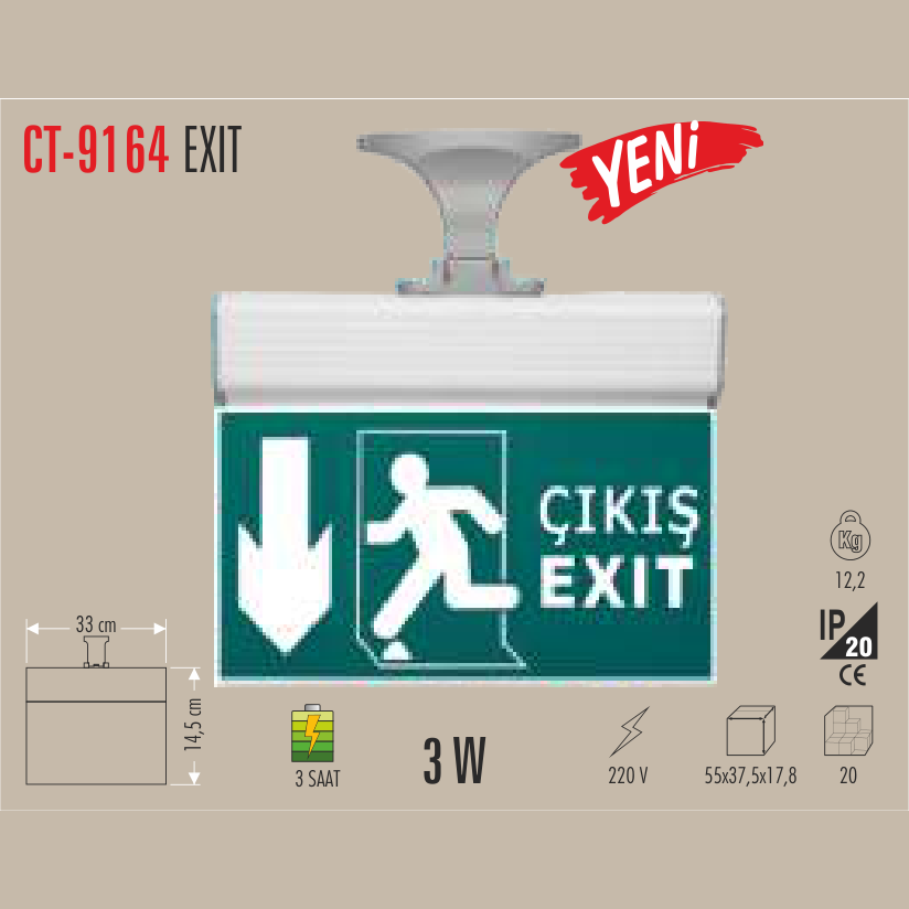 CATA Tavan Tipi Exit Tabelası (Aşağı Ok)